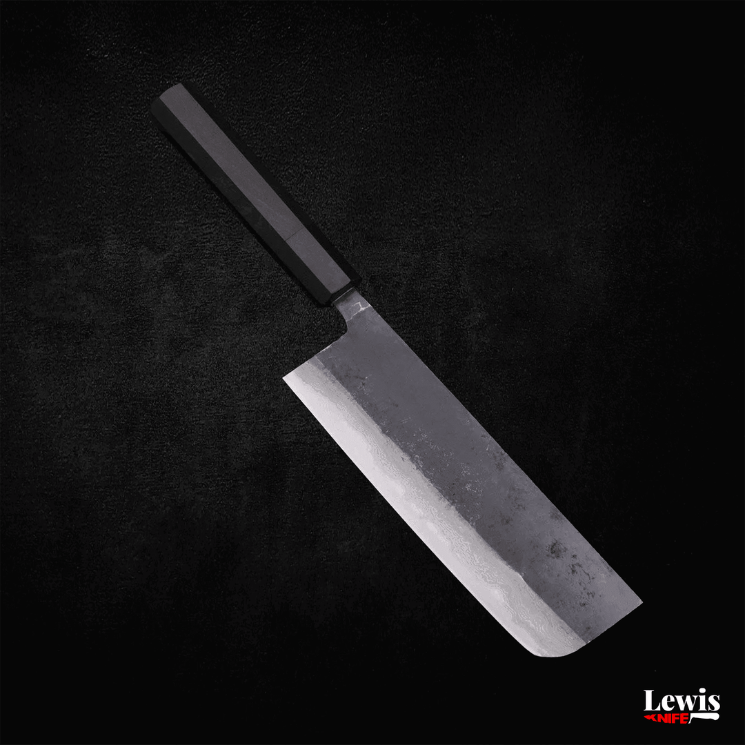 Nakiri Knife with Blue Steel #2 Kurouchi Damascus 165mm - Lewis Knife