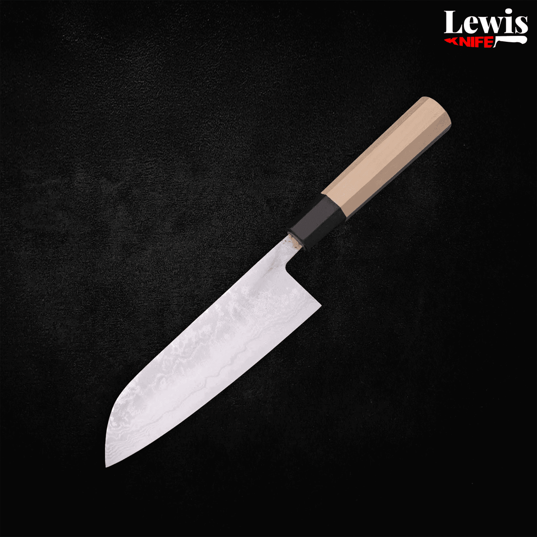 Santoku Blue Super Damascus 165mm - Lewis Knife