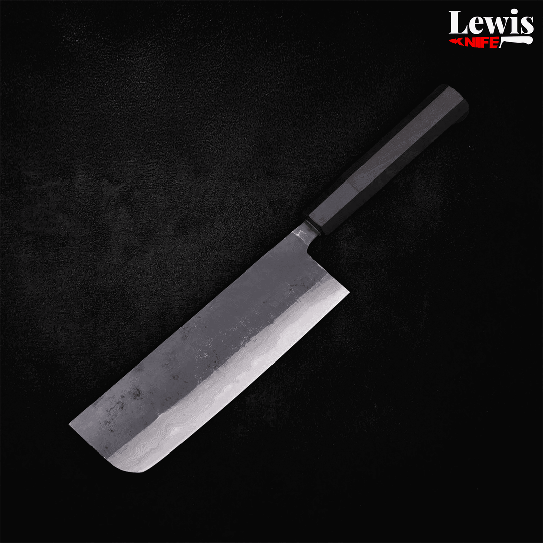 Nakiri Knife with Blue Steel #2 Kurouchi Damascus 165mm - Lewis Knife