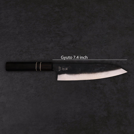 Gyuto Blue Steel Ebony Wood Handle 190mm - Lewis Knife
