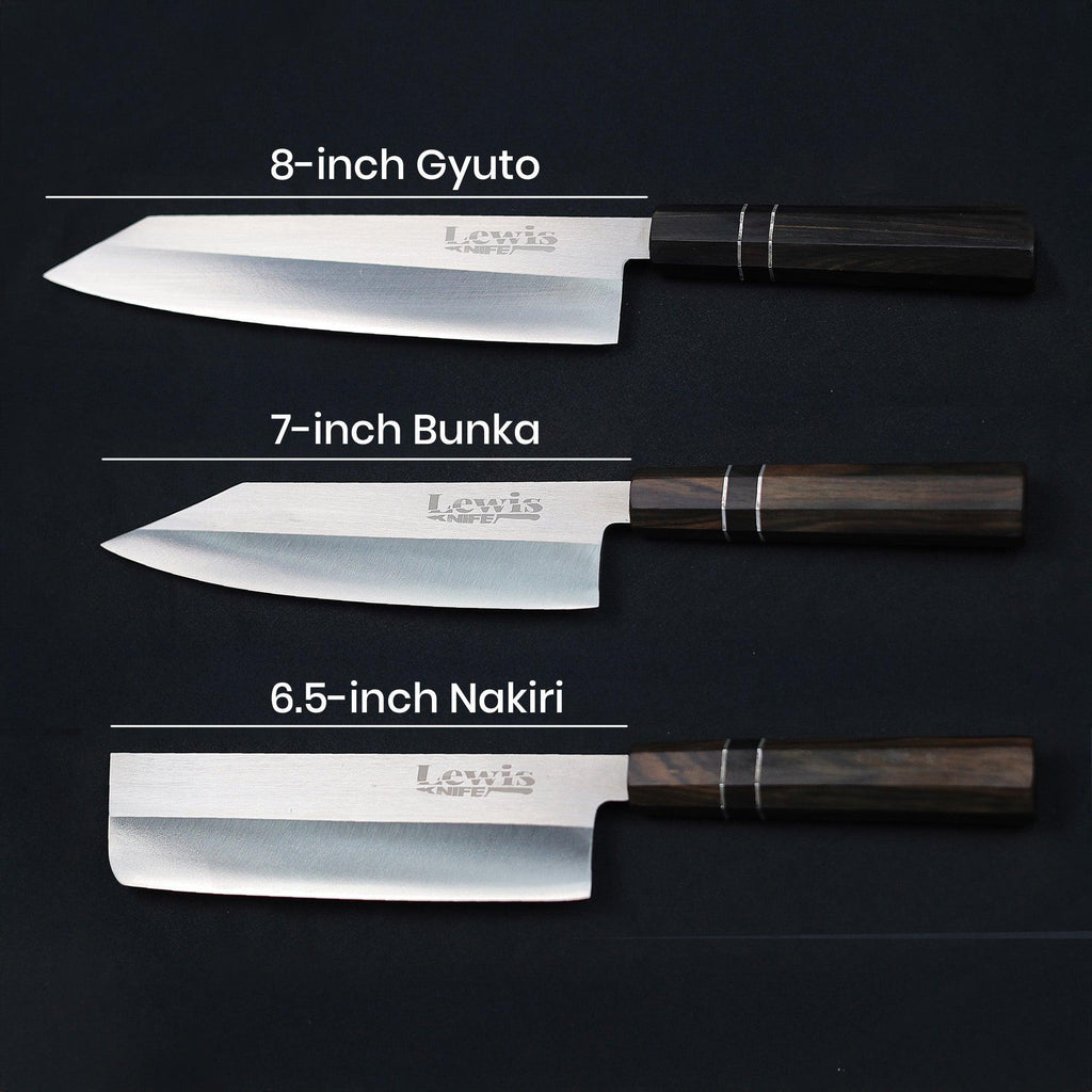 3-Piece VG-10 Japanese Knife Set #2 Black Ebony Wood Handle - Lewis Knife