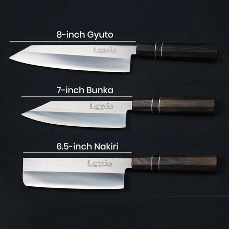 3-Piece VG-10 Japanese Knife Set #2 Black Ebony Wood Handle - Lewis Knife
