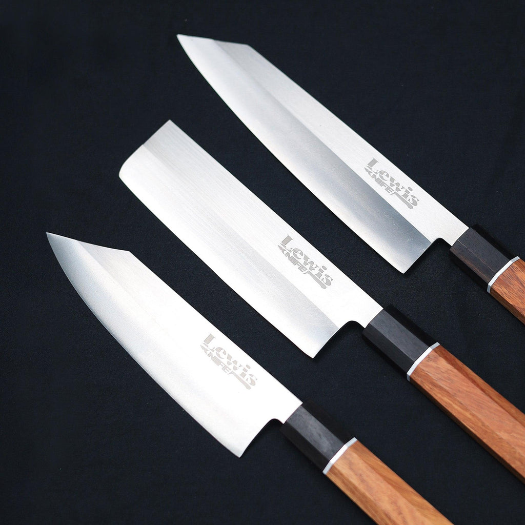 3-Piece VG-10 Japanese Knife Set #1 Ebony Wood Handle - Lewis Knife