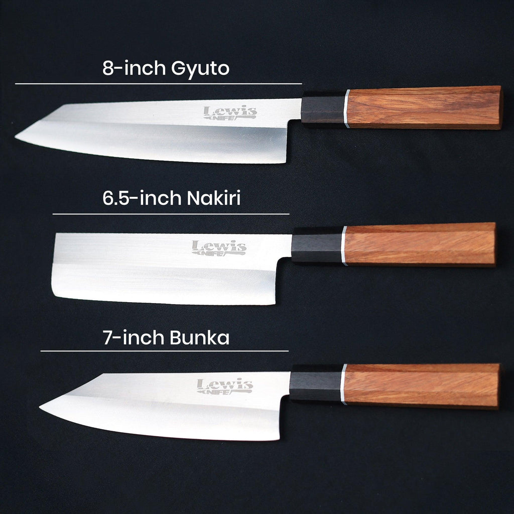 3-Piece VG-10 Japanese Knife Set #1 Ebony Wood Handle - Lewis Knife