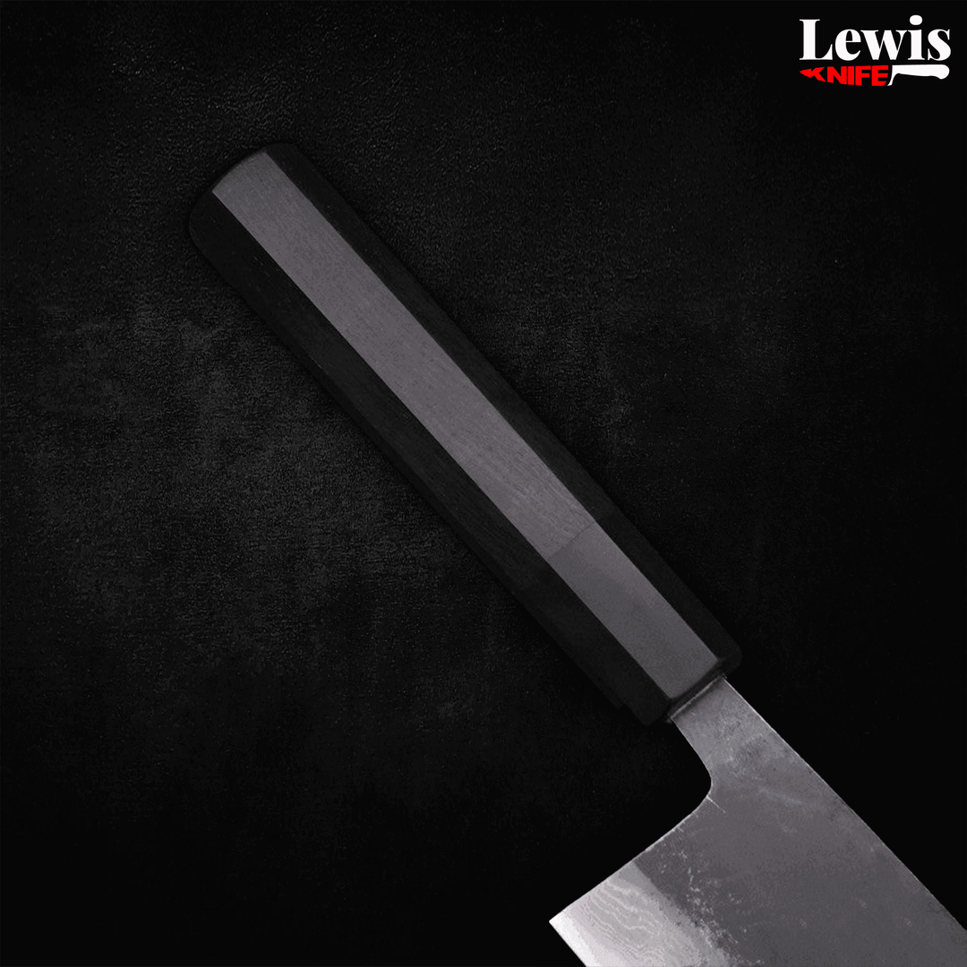 Nakiri Knife with Blue Steel #2 Kurouchi Damascus 165mm - Lewis Knife
