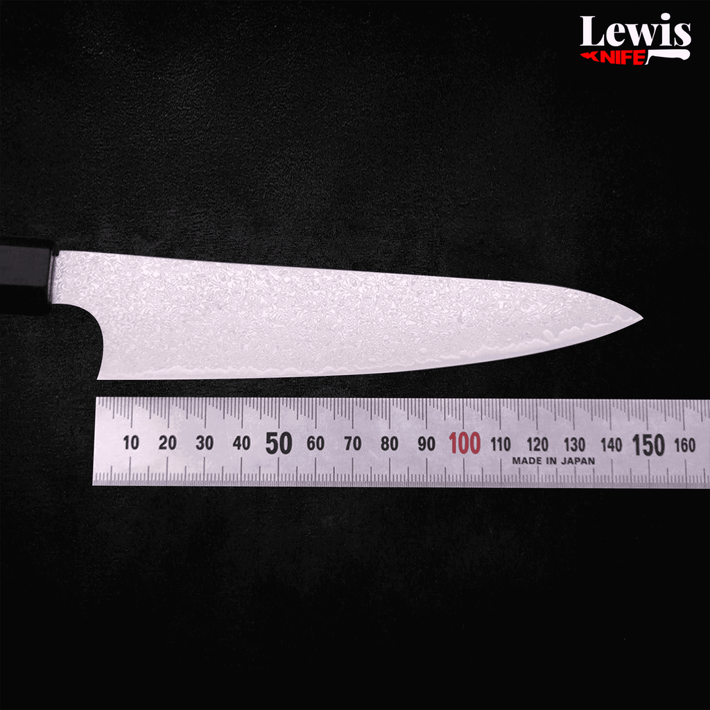 Petty Silver Steel #3 Damascus Buffalo Ebony Handle 150mm - Lewis Knife