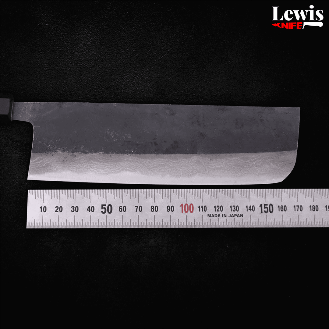 Nakiri Knife with Blue Steel #2 Kurouchi Damascus 165mm - Lewis Knife