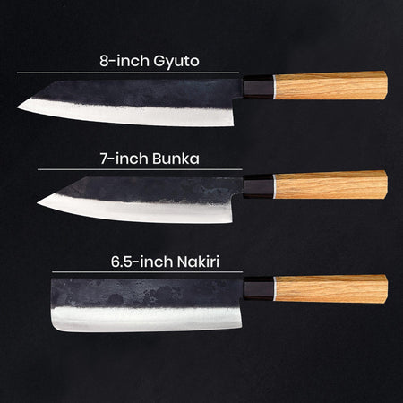 3-Piece Blue Steel Japanese Knife Set #1 Ebony Wood Handle - Lewis Knife