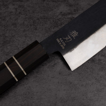Japanese blue steel knife with elegant dark ebony wood handle