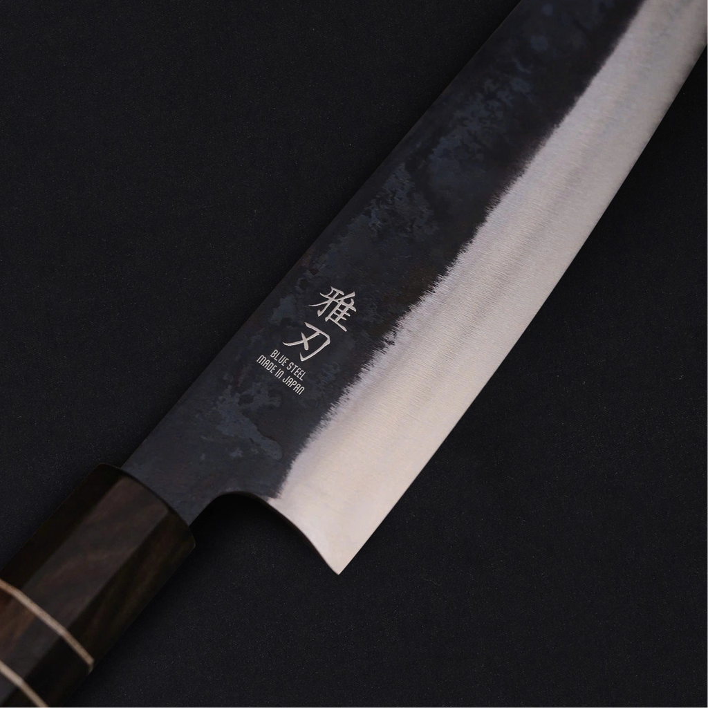 Japanese blue steel knife with elegant dark ebony wood handle