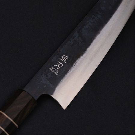 Japanese blue steel knife with elegant dark ebony wood handle