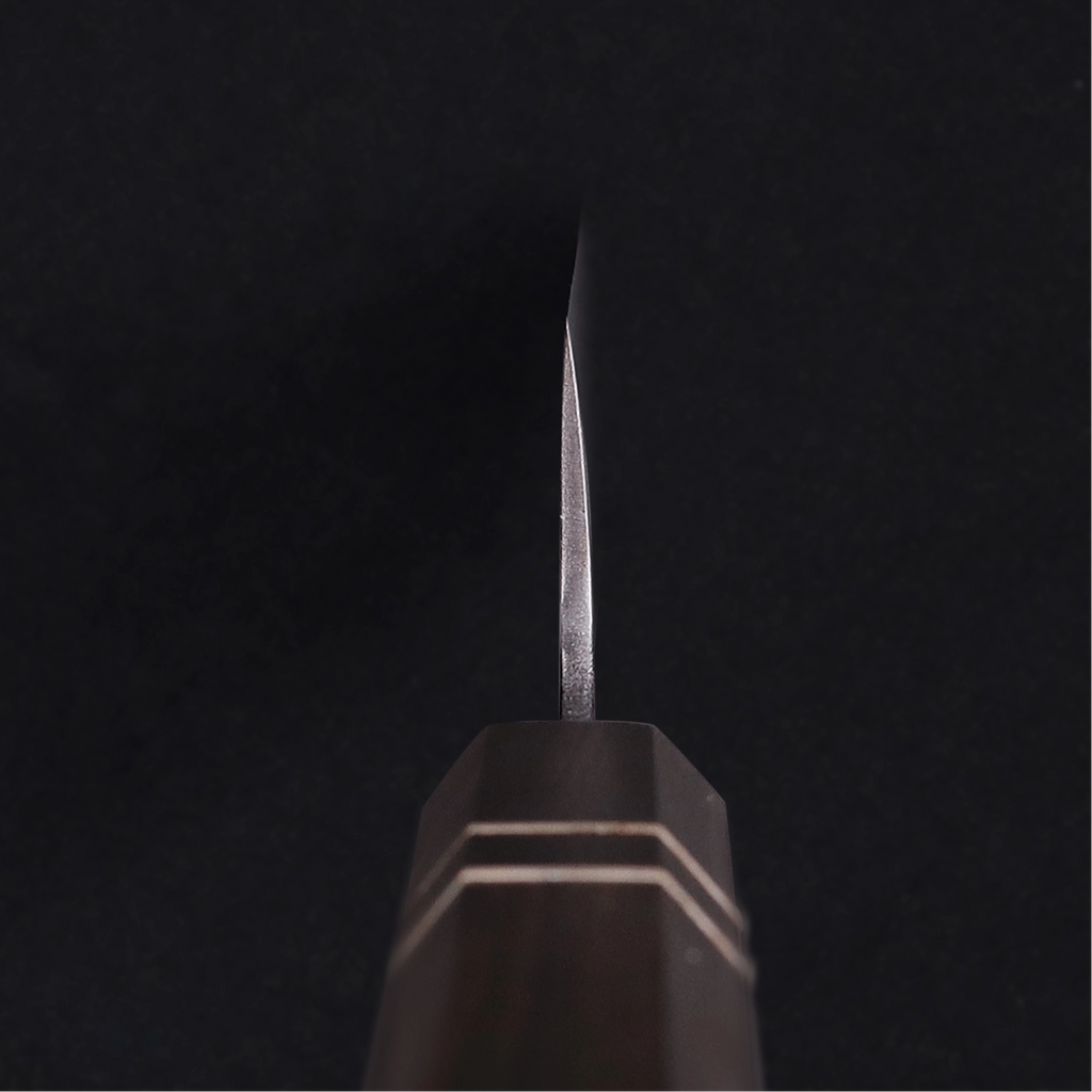 Thin sharp blue steel blade with sturdy ebony wood handle
