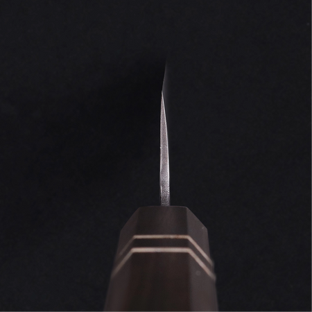 Thin sharp blue steel blade with sturdy ebony wood handle