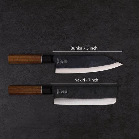Bunka 185mm & Nakiri Blue Steel Rosewood Handle Knife Set - Lewis Knife