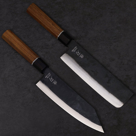 Bunka 185mm & Nakiri Blue Steel Rosewood Handle Knife Set - Lewis Knife