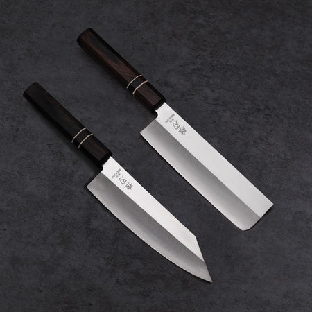 Bunka 185mm & Nakiri VG-10 Ebony Wood Handle Knife Set - Lewis Knife