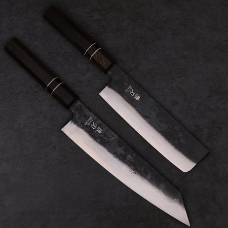 Bunka 215mm & Nakiri Blue Steel Ebony Handle Knife Set - Lewis Knife