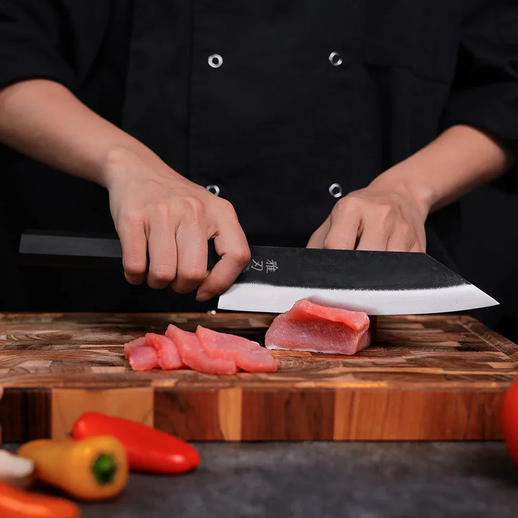 185mm Bunka blue steel ebony handle knife for precise multipurpose slicing