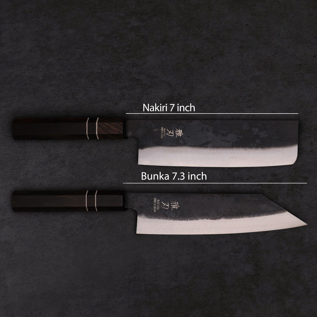 Japanese Bunka & Nakiri Blue Steel Ebony Knife Set – versatile and vegetable slicing specialist