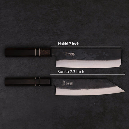 Japanese Bunka & Nakiri Blue Steel Ebony Knife Set – versatile and vegetable slicing specialist