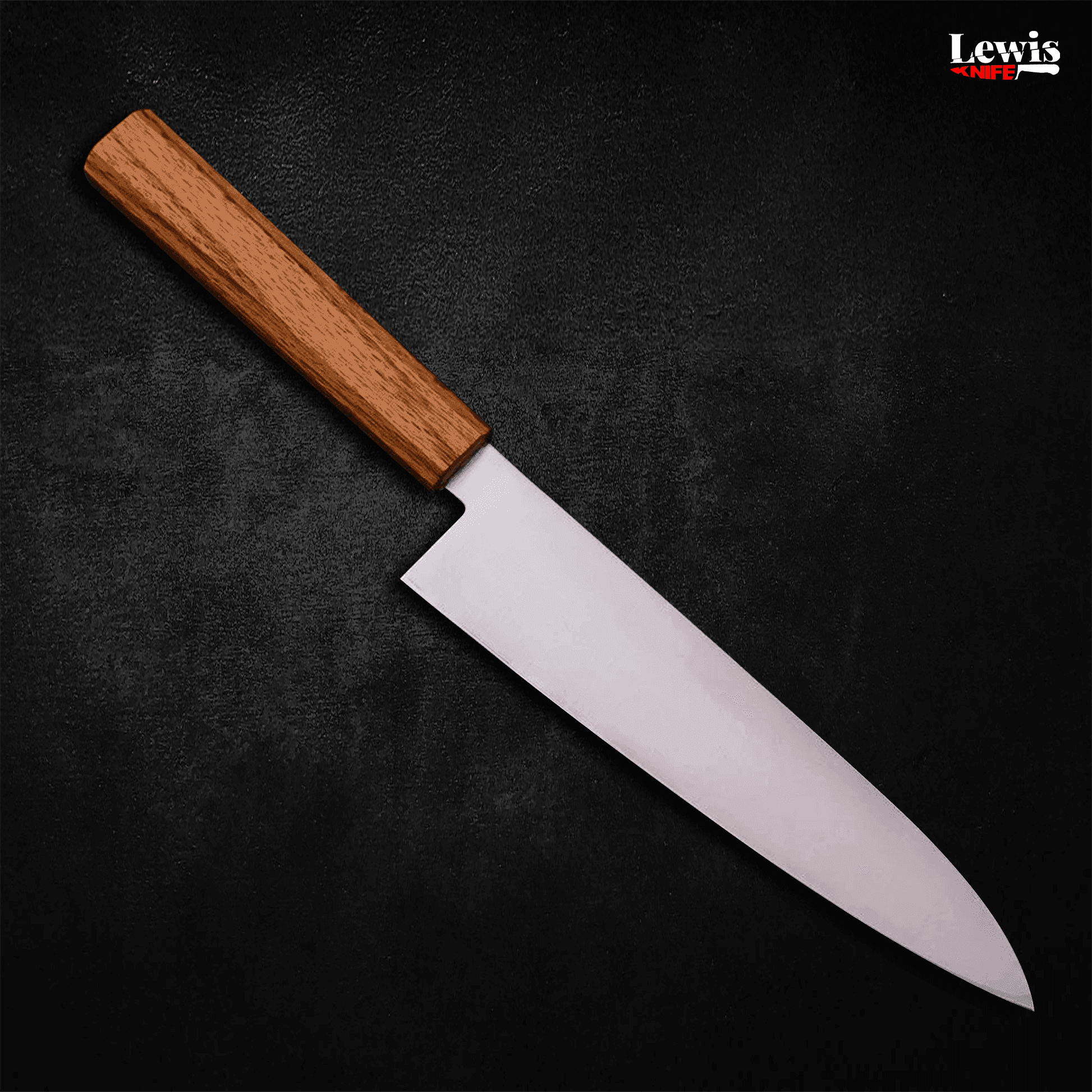 Gyuto AUS-10 Polished Oak Handle 210mm - Lewis Knife