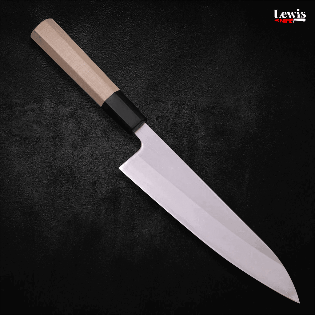 Gyuto White steel #1 Polished Buffalo Magnolia Handle 180mm - Lewis Knife