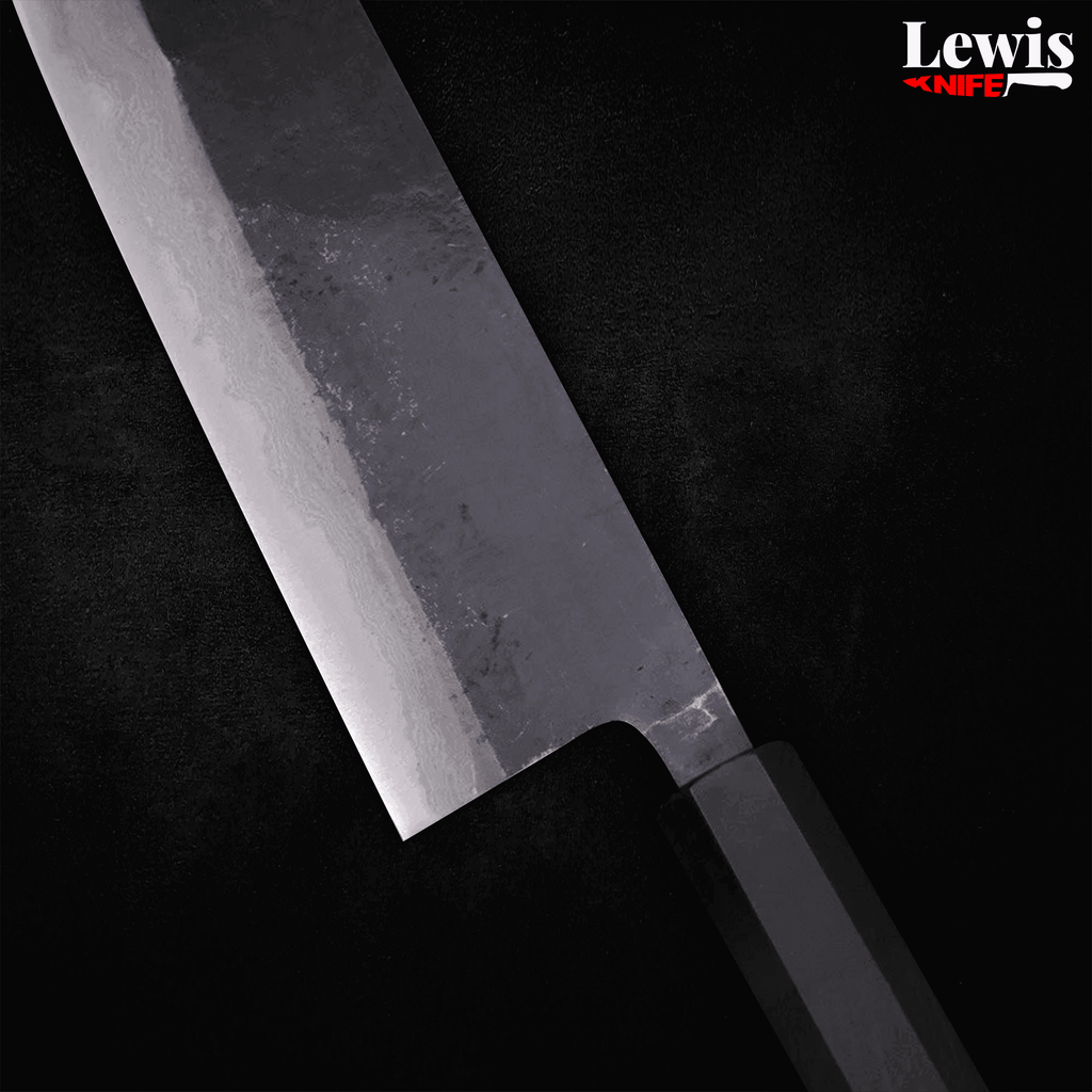 Nakiri Blue steel #2 Kurouchi Damascus Buffalo Ebony Handle 165mm - Lewis Knife