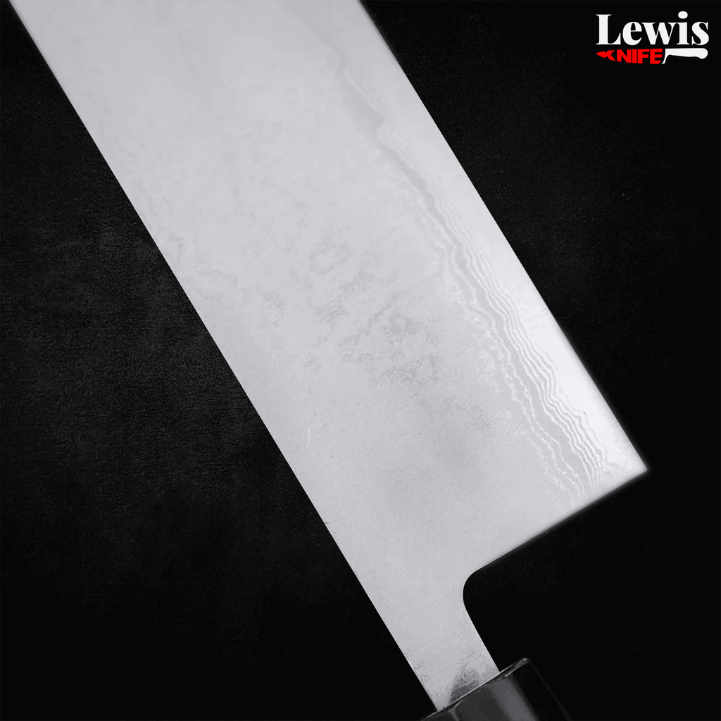 Nakiri Blue Super Damascus Buffalo Magnolia Handle 165mm - Lewis Knife