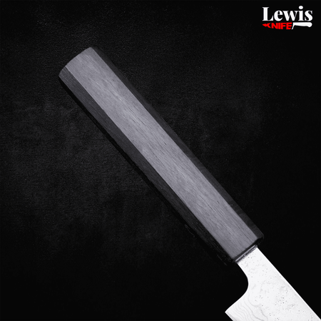 Petty AUS-10 Nashiji Damascus Dark-Blue Urushi Handle 135mm - Lewis Knife