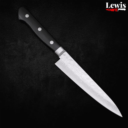 Petty AUS-10 Tsuchime Damascus Western Black Handle 135mm - Lewis Knife