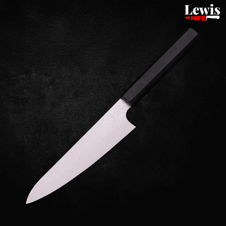 Petty Silver Steel #3 Damascus Buffalo Ebony Handle 150mm - Lewis Knife