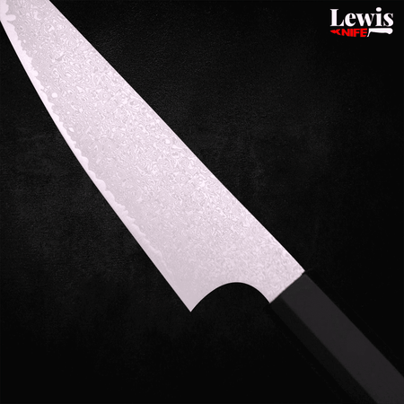 Petty Silver Steel #3 Damascus Buffalo Ebony Handle 150mm - Lewis Knife