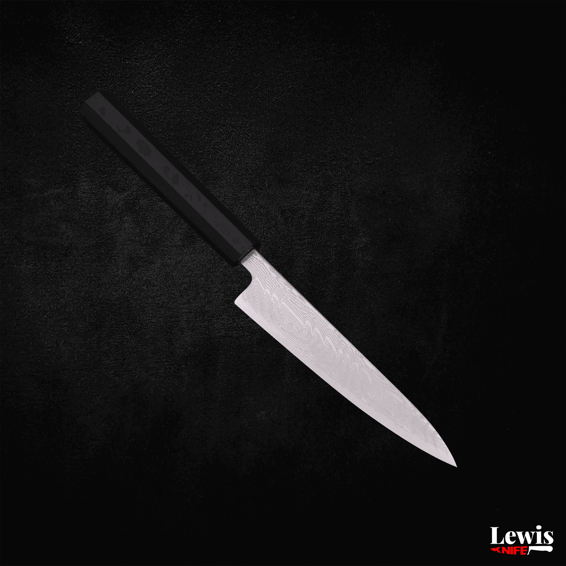 Petty SLD Wave Nickel Damascus Buffalo Ebony Handle 135mm - Lewis Knife