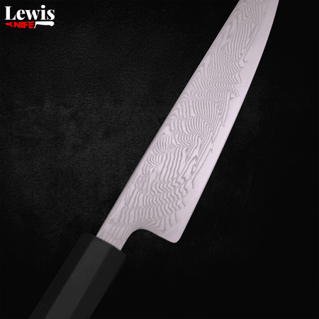 Petty SLD Wave Nickel Damascus Buffalo Ebony Handle 135mm - Lewis Knife