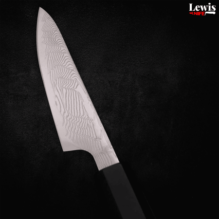 Petty SLD Wave Nickel Damascus Buffalo Ebony Handle 90mm - Lewis Knife