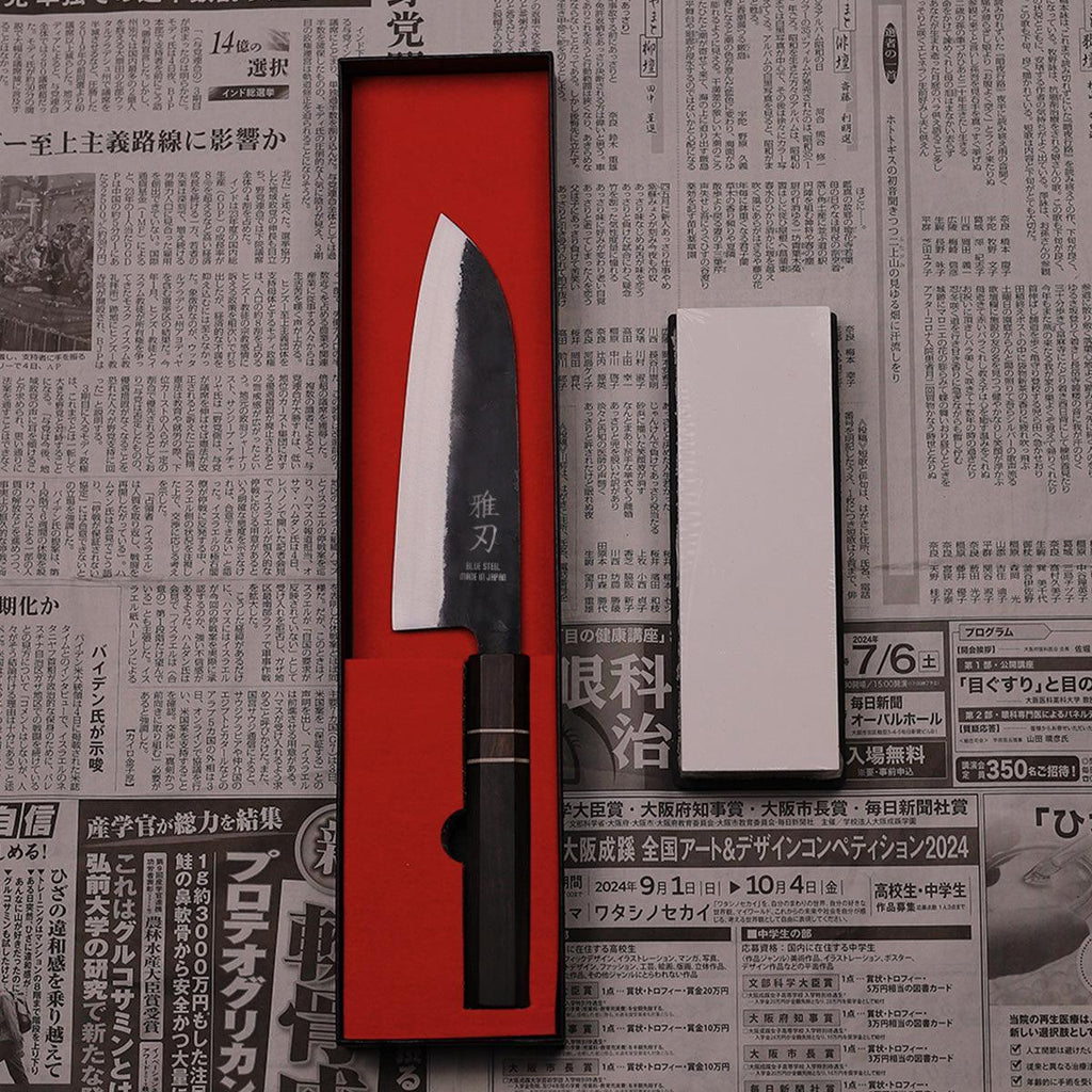 Santoku Blue Steel Ebony Wood Handle 170mm - Lewis Knife