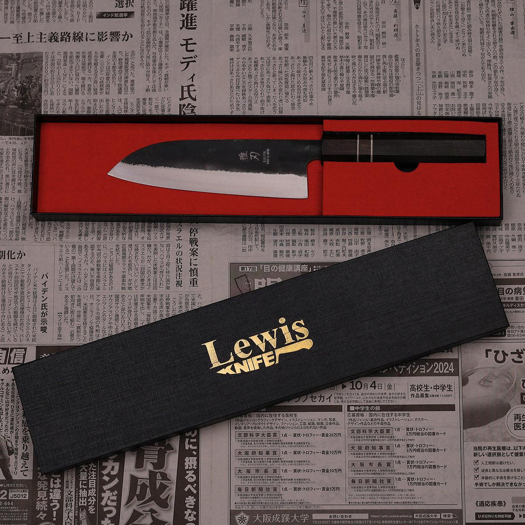 Santoku Blue Steel Ebony Wood Handle 170mm - Lewis Knife